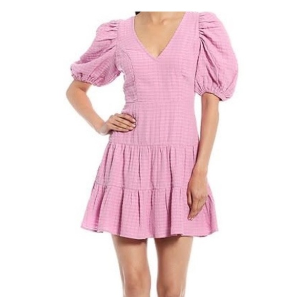 NWT!! French Connection Birch Gingham Tiered Dress in Summer Lavender - Picture 2 of 11
